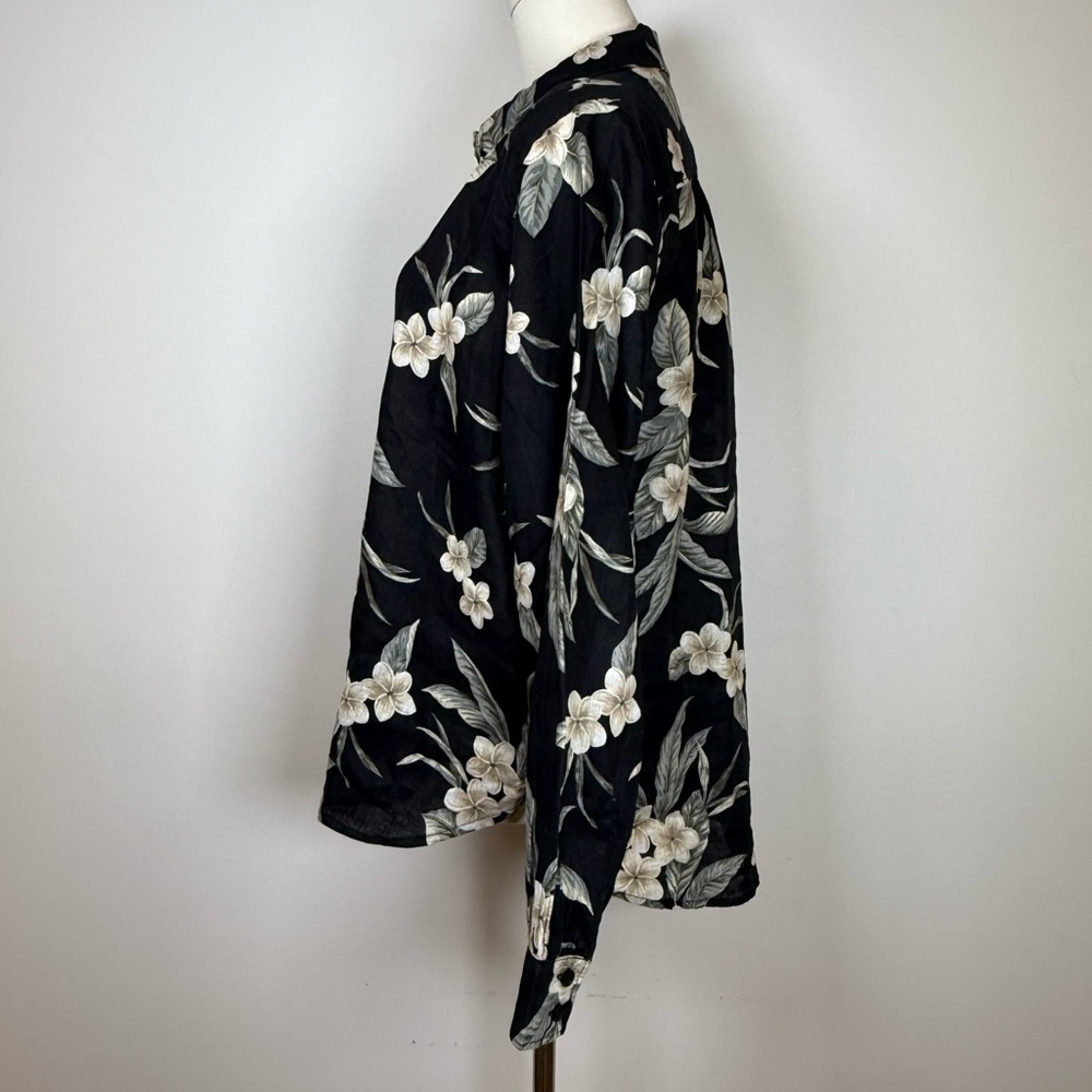 Lands End 100% Linen Black Floral Button-front Shirt Women’s Size Medium (10-12) - Picture 4 of 11